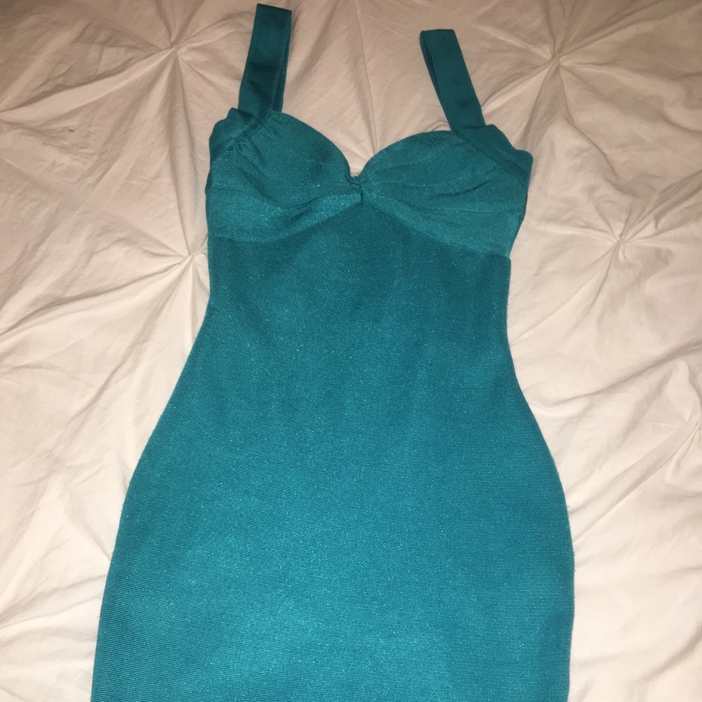 Teal open back dress
